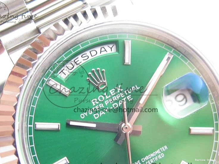 0114 Affordable Day-Date 40mm 228239 BP New Dial Version 904 SS Green Stick Markers Dial on SS President Bracelet A 2817